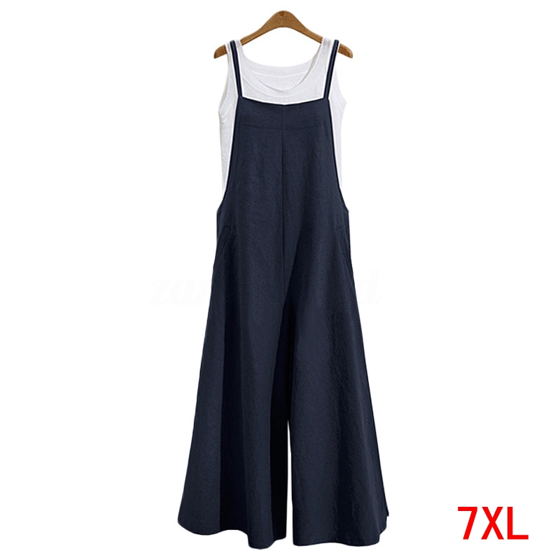

Large size women's jumpsuit cotton and linen plus size 5XL 6XL 7XL 4XL summer loose black long and wide leg strap jumpsuit, Picture color