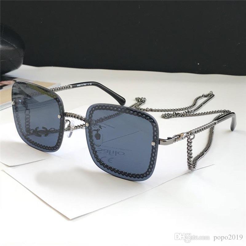 

New Selling sunglasses 4244 fashion designer sunglasses Chain square frameless connecting lenses uv400 protection eyewear popular With box, White;black