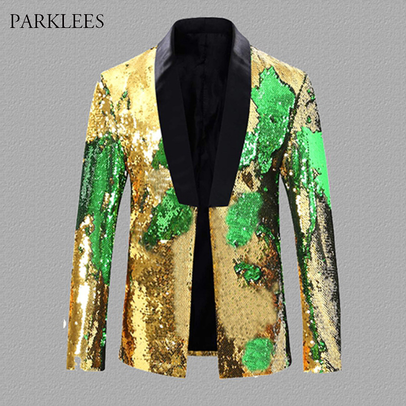 

Men's Suits & Blazers Flipping Sequin Blazer Men Shiny Glitter Gold Mens Dress Suit Jacket Wedding Party Stage Show Cosplay Costume Masculin, Black silver