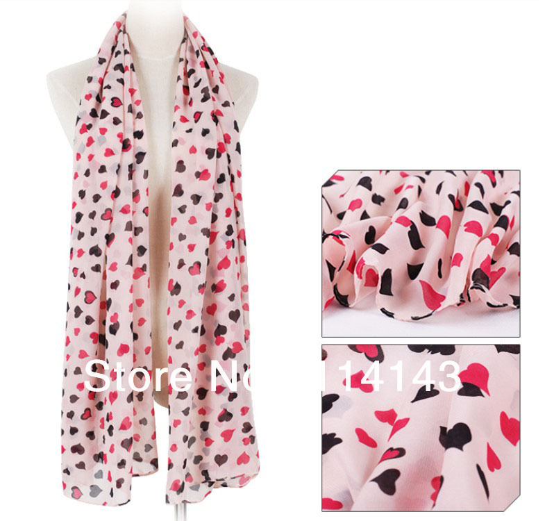 

Fashion Ladies Chiffon Big Love Heart Print Scarf Wrap, Free Shipping