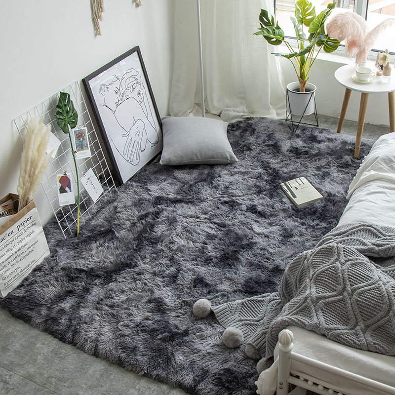 

Nordic ins tie dyed carpet bedroom mat living room coffee table rectangular rug modern minimalist mat computer chair floor rug, Red