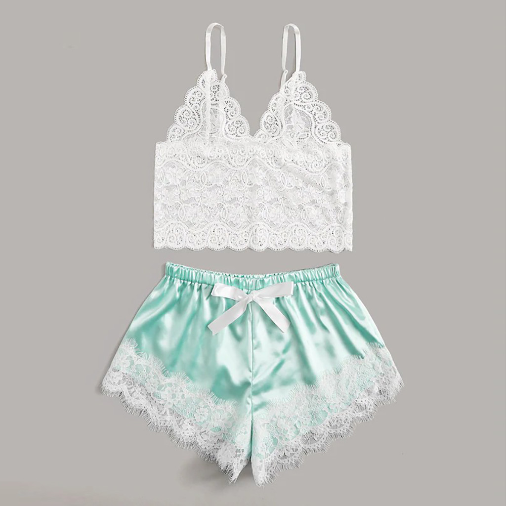 

New Design Sexy Lace Intimates Sets Women Free wire Lace Lingerie Underwire Racy Muslin Sleepwear Underwear Tops+Briefs, Green