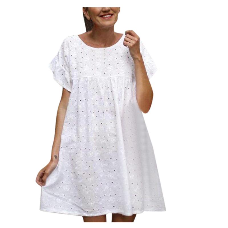 

Womens Holiday O-Neck Solid Short sleeve ruffled doll Dress Ladies Summer Beach Party Dress Vestido Female Robe 2020