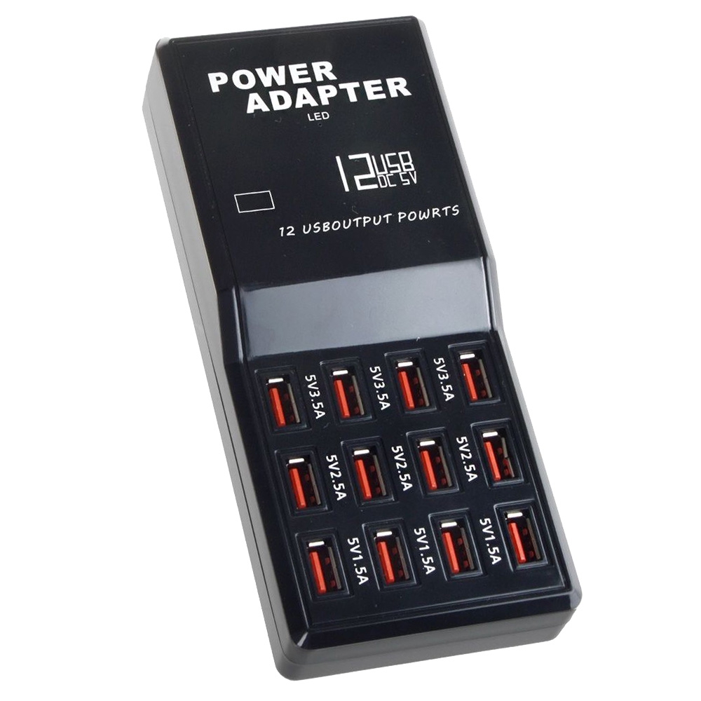 

858 12 Port 5V 12A Family-Sized Desktop USB Rapid Charger Output Compatible with Auto Detect Technology British Plugs
