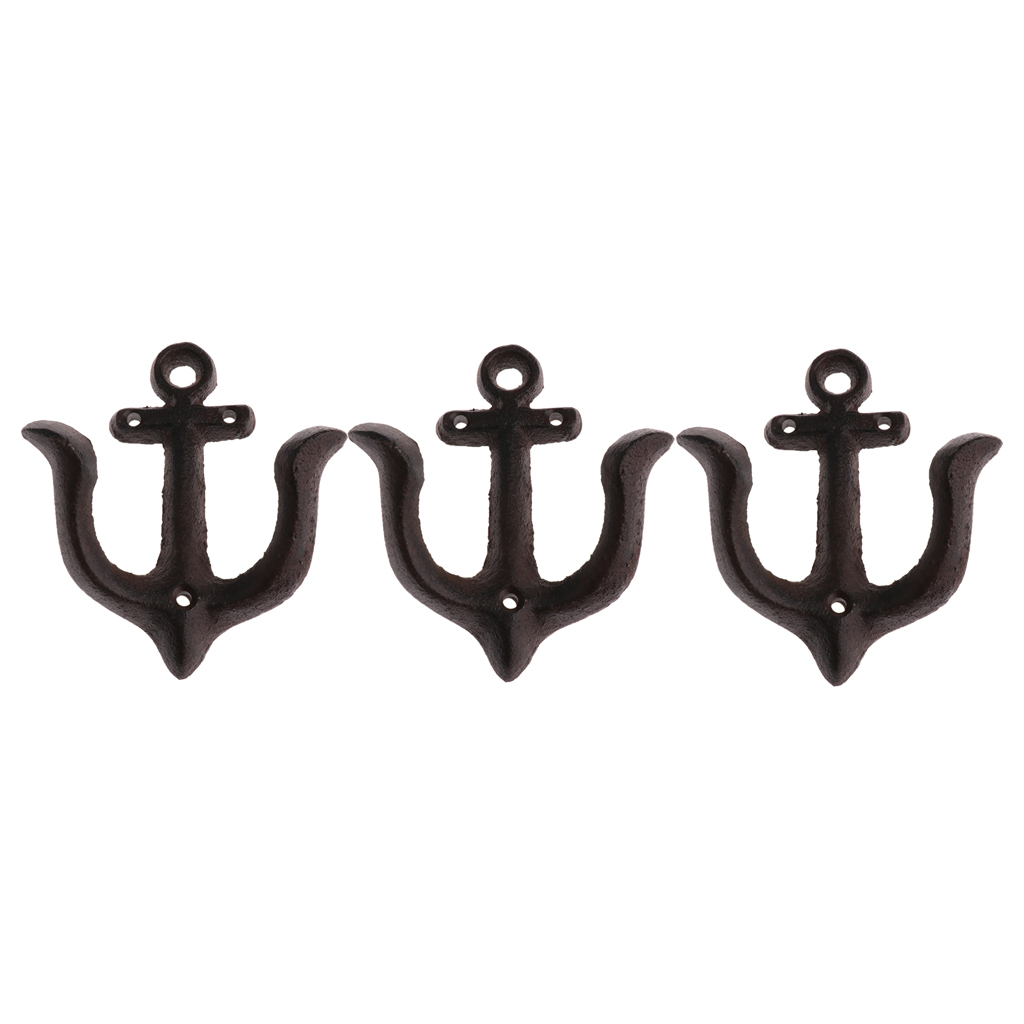 

rustic double wall hook heavy duty metal hook decorative black wall mounted vintage (pack of 3)