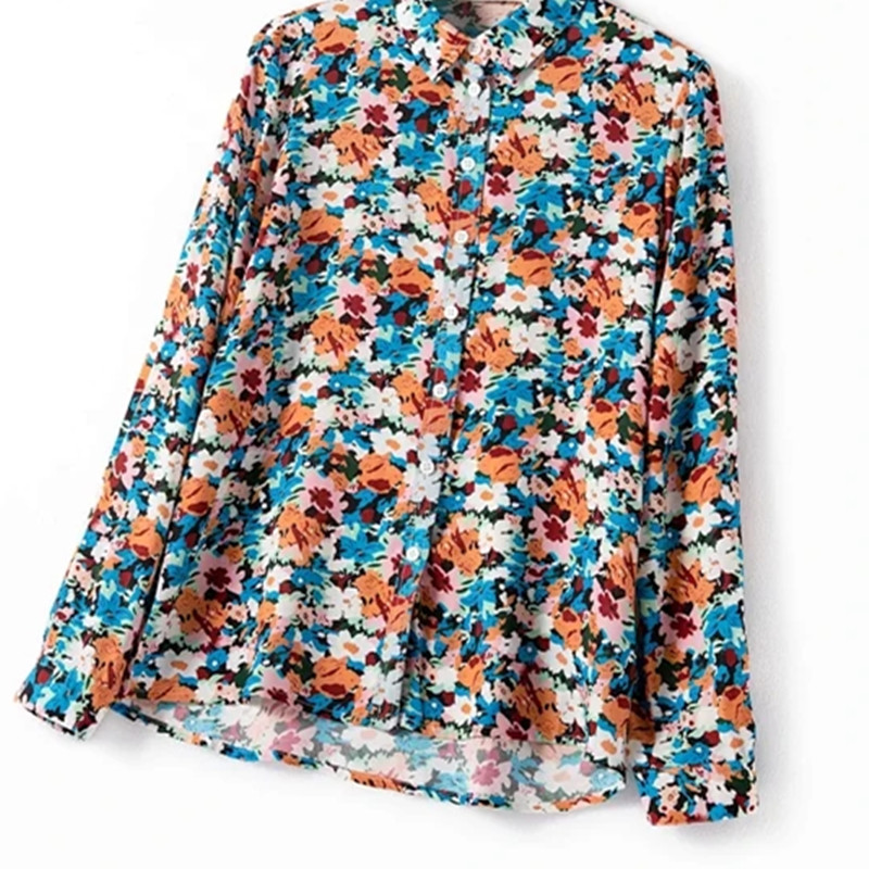 

2020 New Women Cotton Flower Print Blouse&Shirt Spring Summer Long Sleeve Turn-down Collar Single Breasted Sweet Top, As show picture