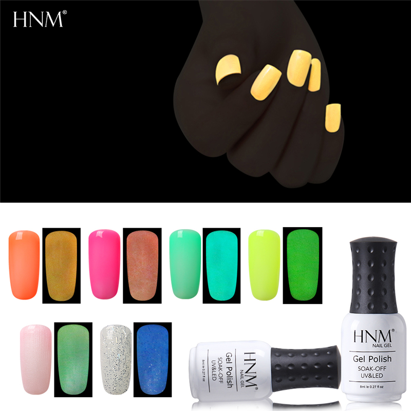 

HNM 8ML Night Glow In Dark Lacquer Varnishes Soak-off UV LED Nail Gel Fluorescent Neon Luminous Colors Hybrid Nail Polish Gellak, 004