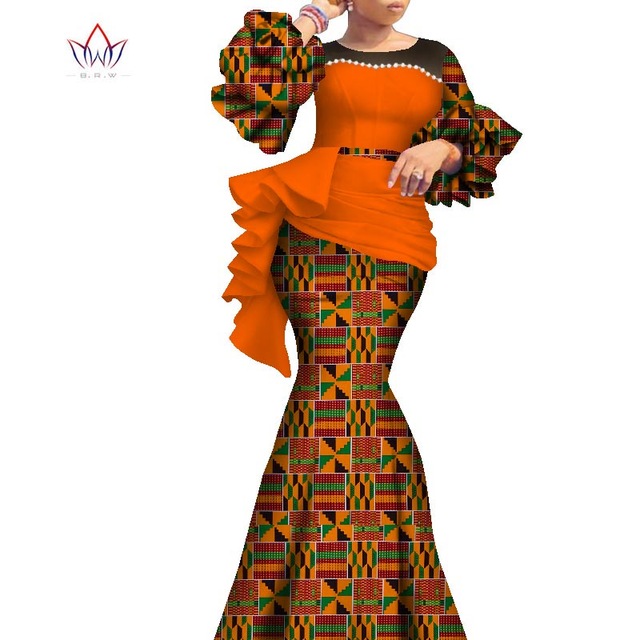 

2020 Long African Dresses For Women Dashiki Nigeria Traditional Wedding Dress Bazin Riche Wax pearl Dress Lantern Sleeve WY7769, 21