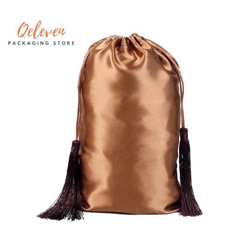 

Wholesale Blank Virgin Hair Bundles Extension Packaging Bags, Customized Tassel Silk Satin Bags For Hair Packaging