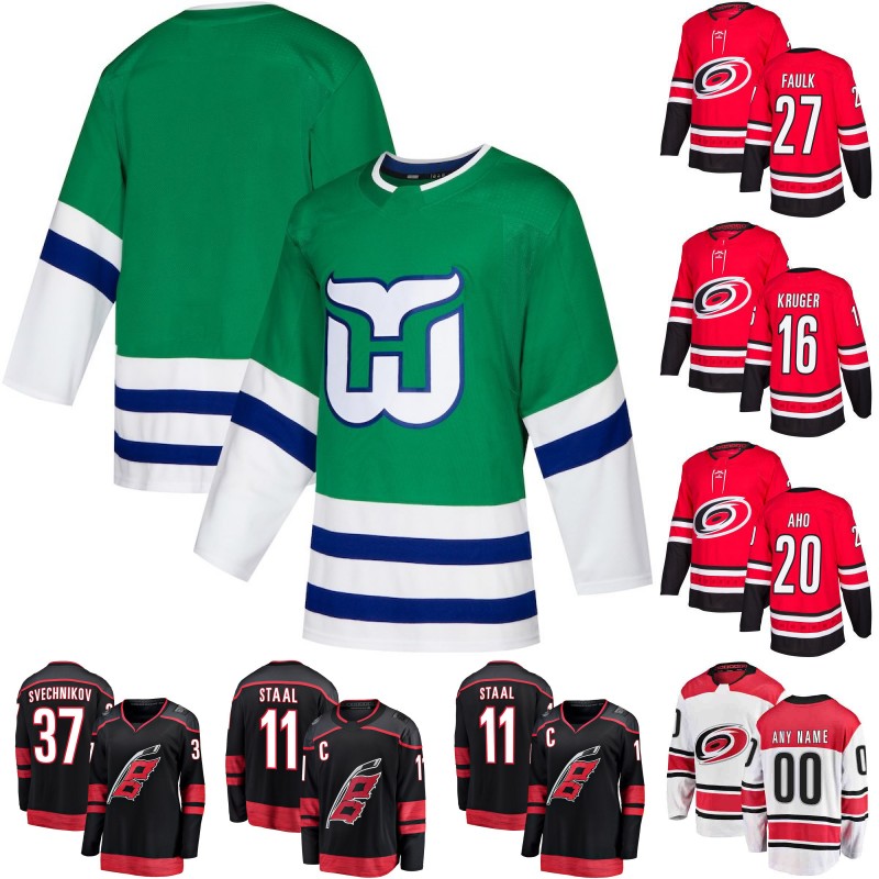 

Carolina Hurricanes Jersey 21 Nino Niederreiter 20 Sebastian Aho 34 Petr Mrazek 37 Andrei Svechnikov Mens Womens Youth Hockey Jerseys, Black;red