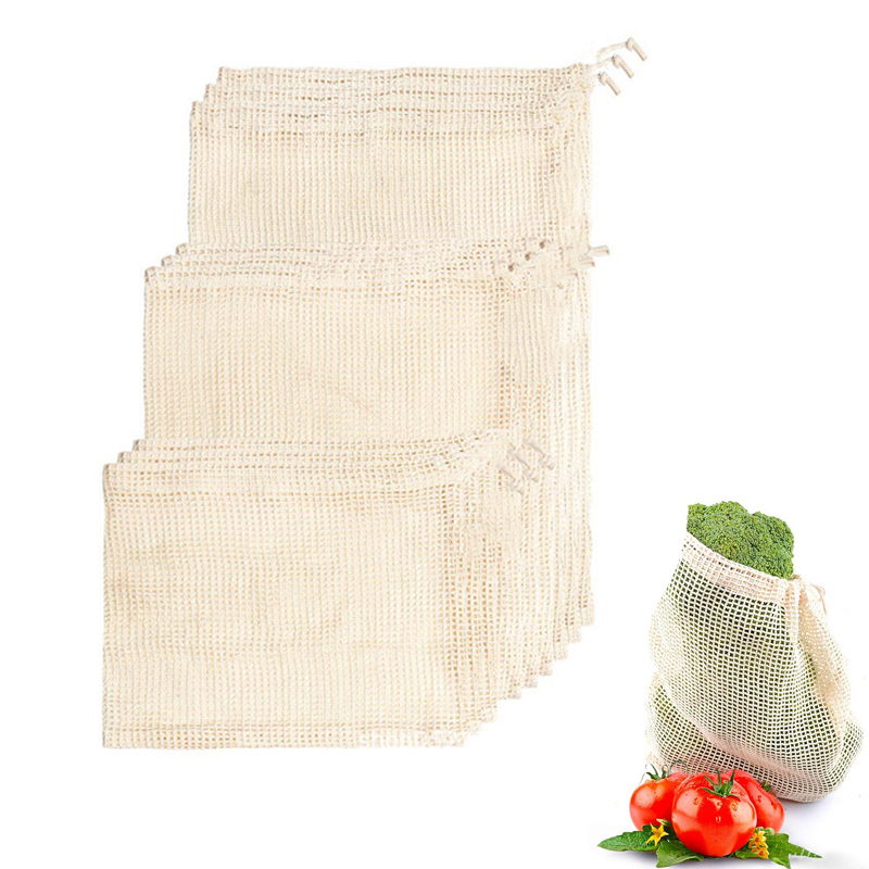 

5pcs/10pcs Degradable Organic Cotton Mesh Bag Vegetables Storage Bags Fruit Reusable Mesh Bag for Home Kitchen Eco-friendly Tool