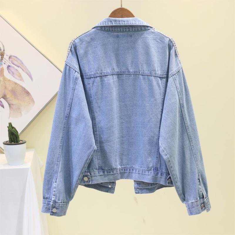 

Autumn Coat Woman 2020 Denim Heavy Industry Diamonds Tassel Loose Cowboy Jacket Coats Students Girls Jean Jackets, Blue