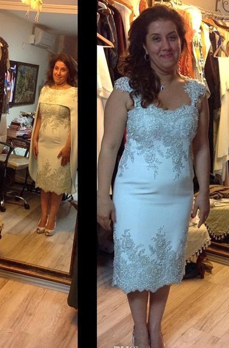 

Gorgeous Silver Lace Appliqued Mother of the Bride Dresses With Cape Formal Women Wedding Dresses 2020 Middle East Dubai Formal Gowns