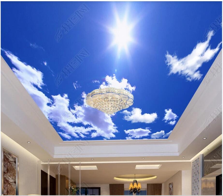 

3d ceiling murals wallpaper custom photo mural Blue sky, sunshine, white clouds, ceiling zenith mural Ceiling design, Non woven