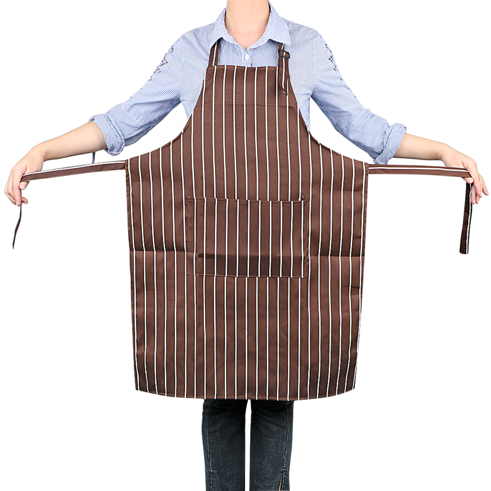 

Cooking Apron With Pockets Home Kitchen Chef Restaurant Waiter Aprons Adjustable Apron Adult Black Stripe Bib For Man Woman
