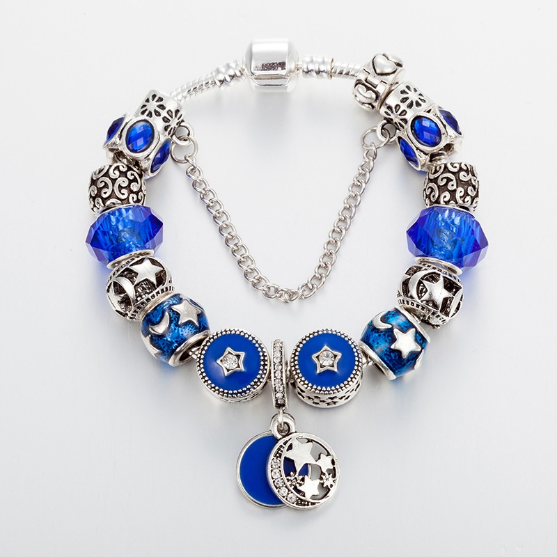 

Creative Hollow Disc Pendant Bracelet Suitable for Pandora Silver Plated Original Box Set DIY Star Moon Charm Pendant Beaded Bracelet