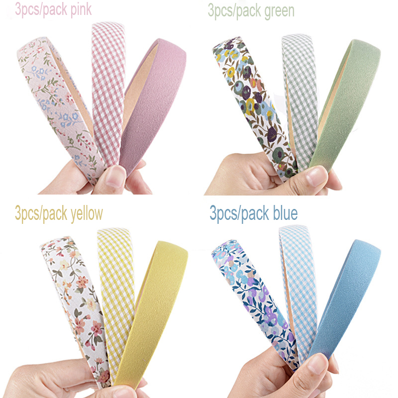 

2.5cm Print Headband for Women Cotton Plaid Headband Floral Headbands Elastic Turban Headwear Hair Accessories 3pcs, 3pcs pink