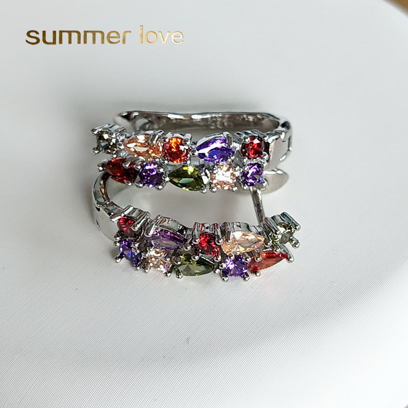 

2019 New Arrival Colorful Cubic Zirconia Crystal Hoop Earrings For Women Girl Korean Style CZ U Shape Stud Earrings Jewelry Fashion