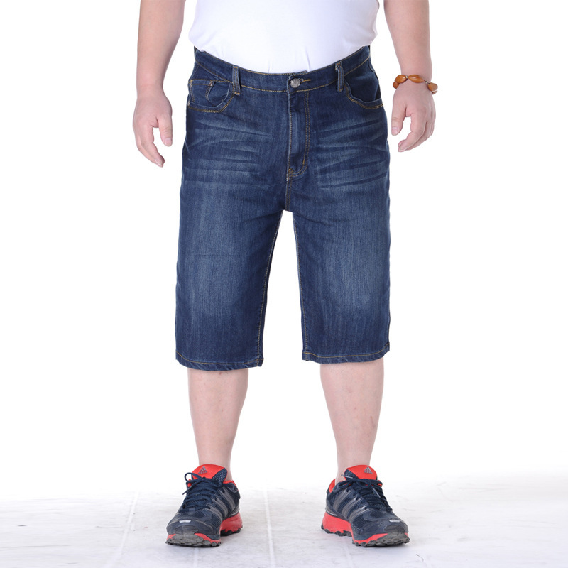 

New Arrival Men's Summer Leisure High Waist Jeans Shorts Elastic Cotton Trousers Super Large Male Size36-40 41-50, 006056 lue
