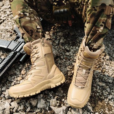 

2019 New Trendy Large Size 47 Mens Shoes High Top Army Boots Men Ankle Strap Tactical Boots Male Non Slip Youth Special Forces Shoes, Black