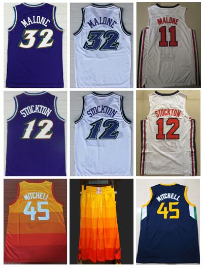 

Best Quality Embroidery Vintage #32 Karl Malone Jersey #12 John Stockton Jersey Purple White Sportwear Donovan Mitchell Orange Stitched, Cc11