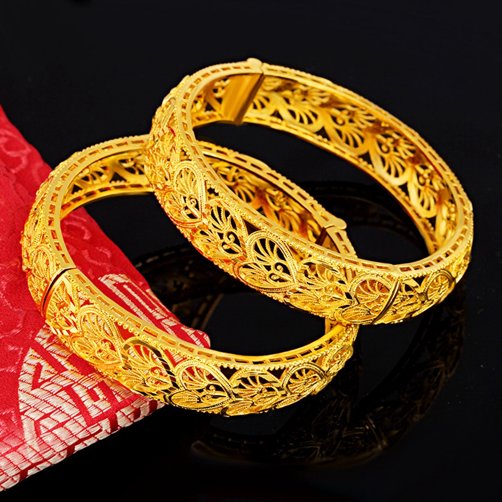 Dubai Bangle Fashion Bangle 18k Yellow Gold Filled Classic Womens Bracelet Wedding Party Luxury Jewelry Gift Dia 62mm(1 pieces)-image-529079659