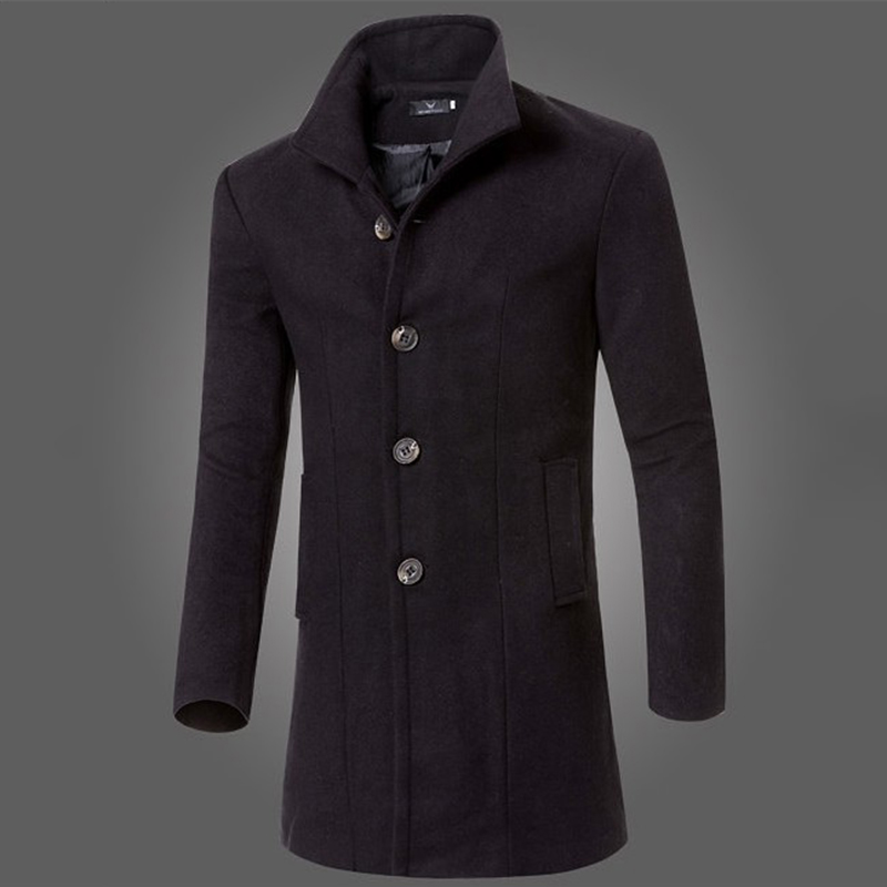 

Mens Wool Trench Coats Winter Warm Business Work Jacket Overcoat Outdoor Tops, Black