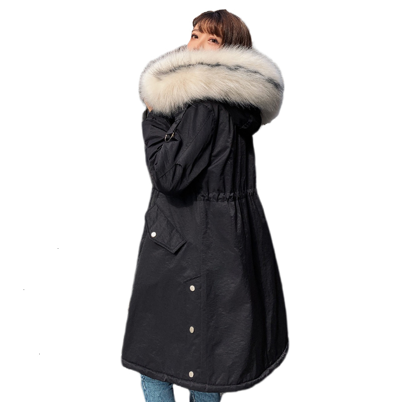 

Women's Long Parka Of Winter 2019 Hooded Women Jacket With Fur Collar Thicken Cotton Padded Coat Loose Autumn Female Long Jacket, Beige