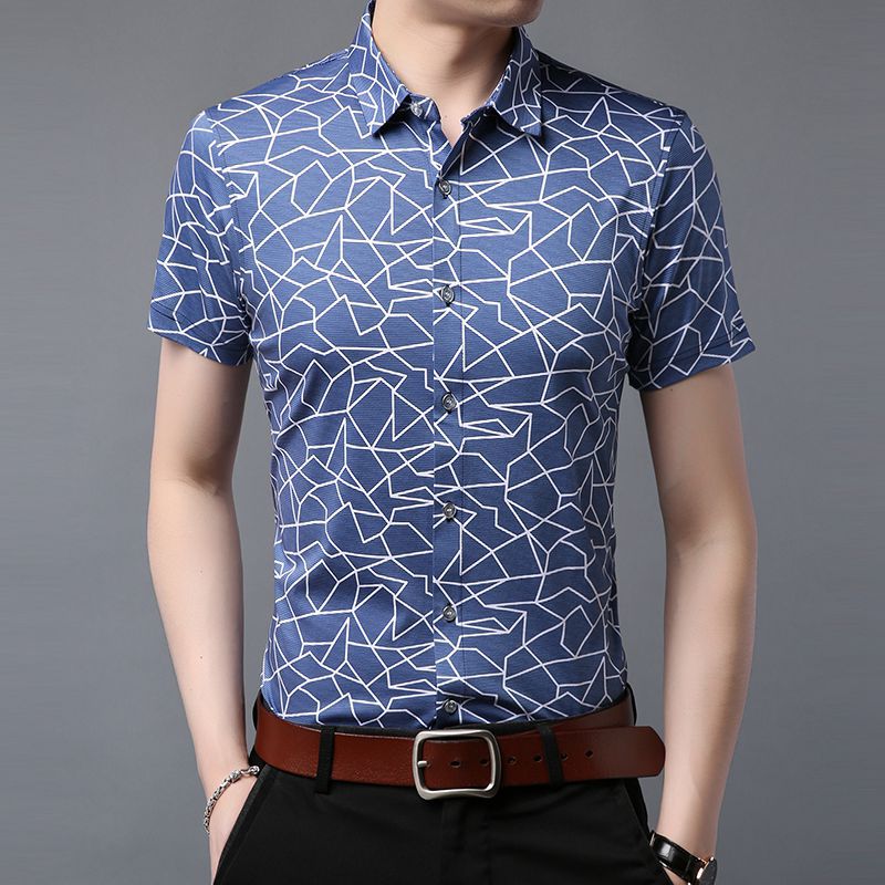 

The new men's short sleeve shirt young men's leisure printed 2020 summer half sleeve men shirts, Blue