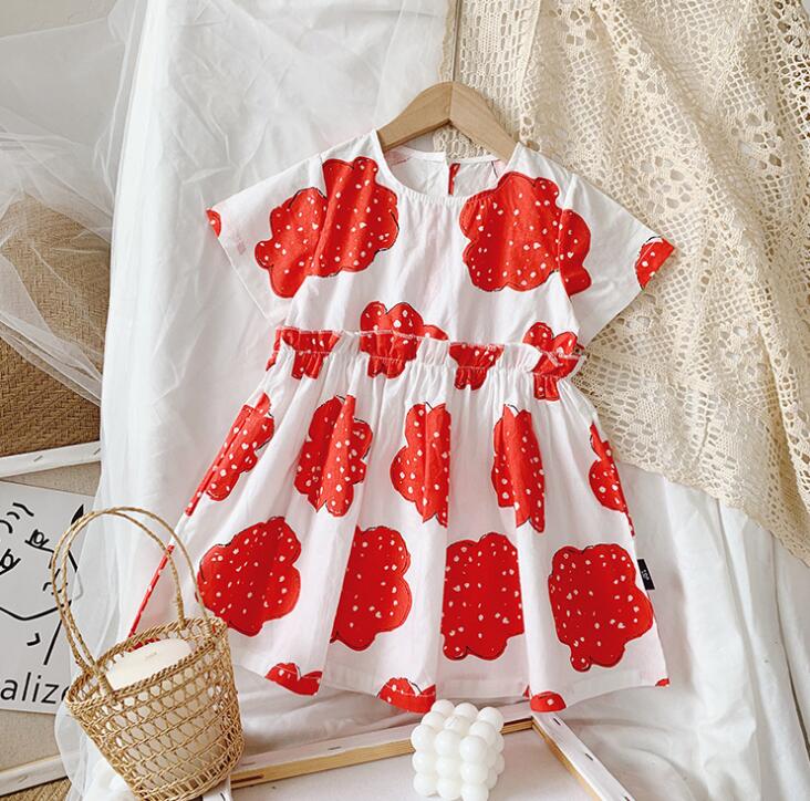 

Retail 2020 Summer New Children Baby Red Cute Dresses , Girls Princess Sweet Clothes 1-6T, As pic