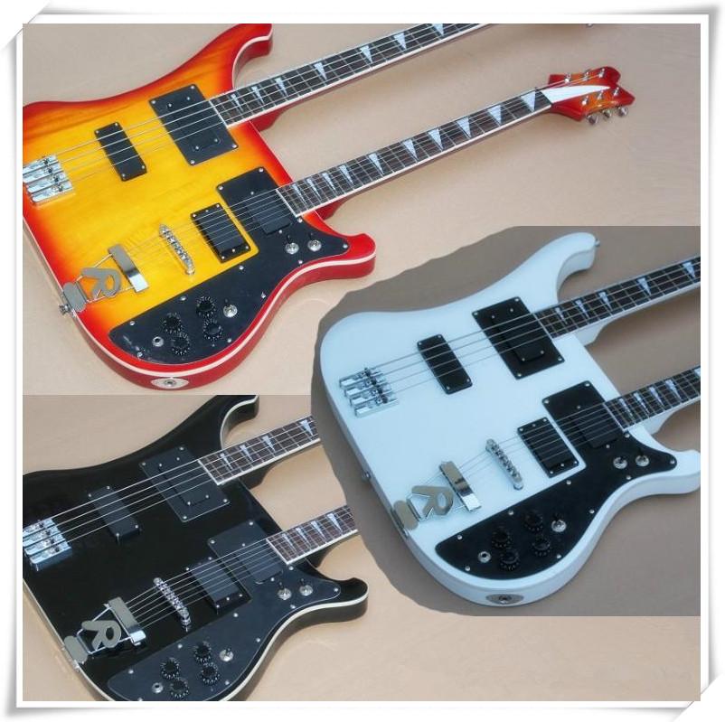 

Factory Custom Double Neck 4+6 Strings Electric Guitar/Bass with Black Pickguard,Chrome Hardware,Rosewood Fingerboard,can be customized