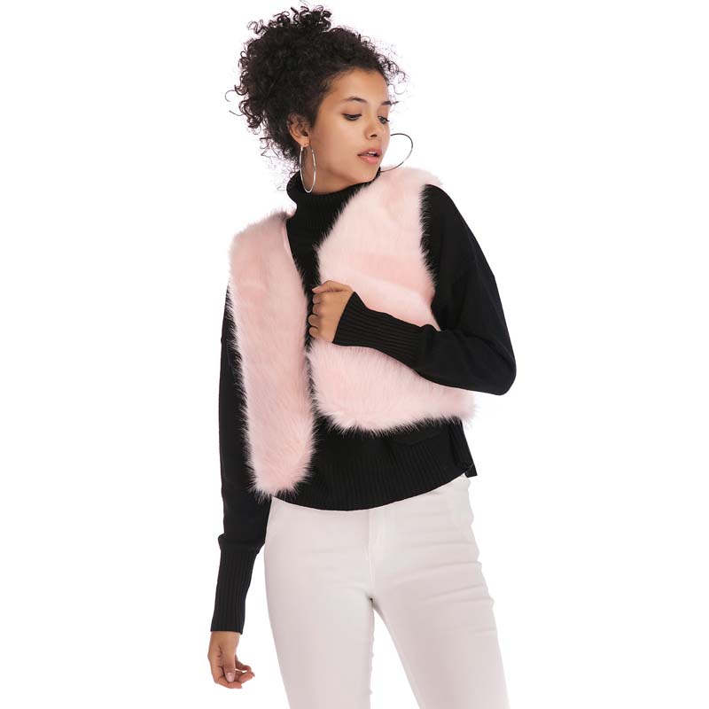 

2018 Winter New Elegant Faux Fur Vest Women Faux Fur Vest Furry Slim Women Fake Fashion Waistcoat Jacket, White