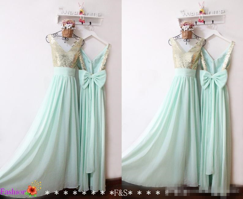 mint green and gold bridesmaid dresses