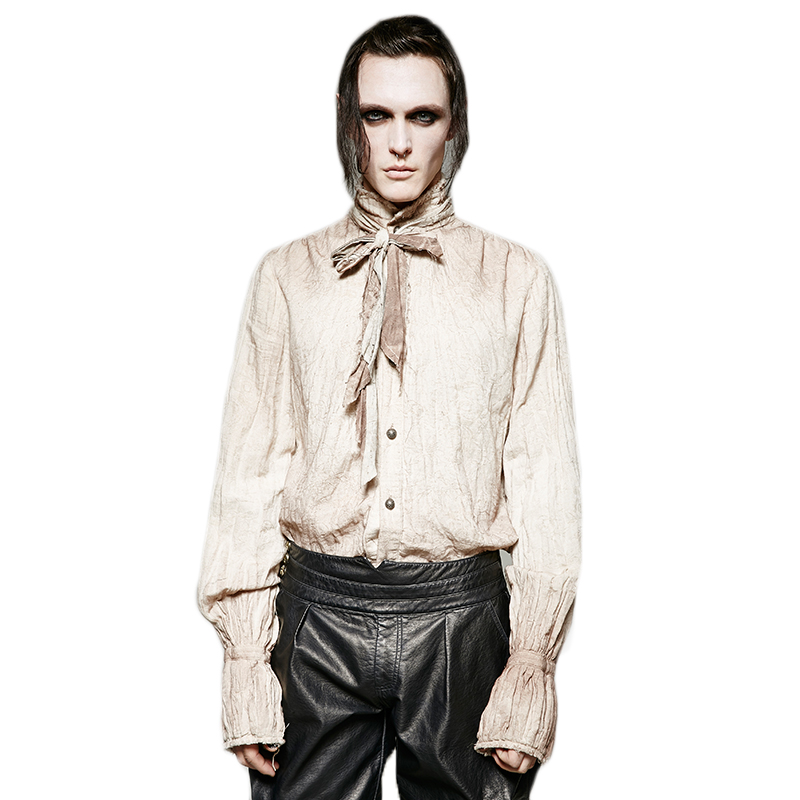 

Steam Punk Fashion Men Tie Shirt Vintage Do Old Washed Gothic Shirts Black White Blouses High Quality Men' Dress Shirts Y-714