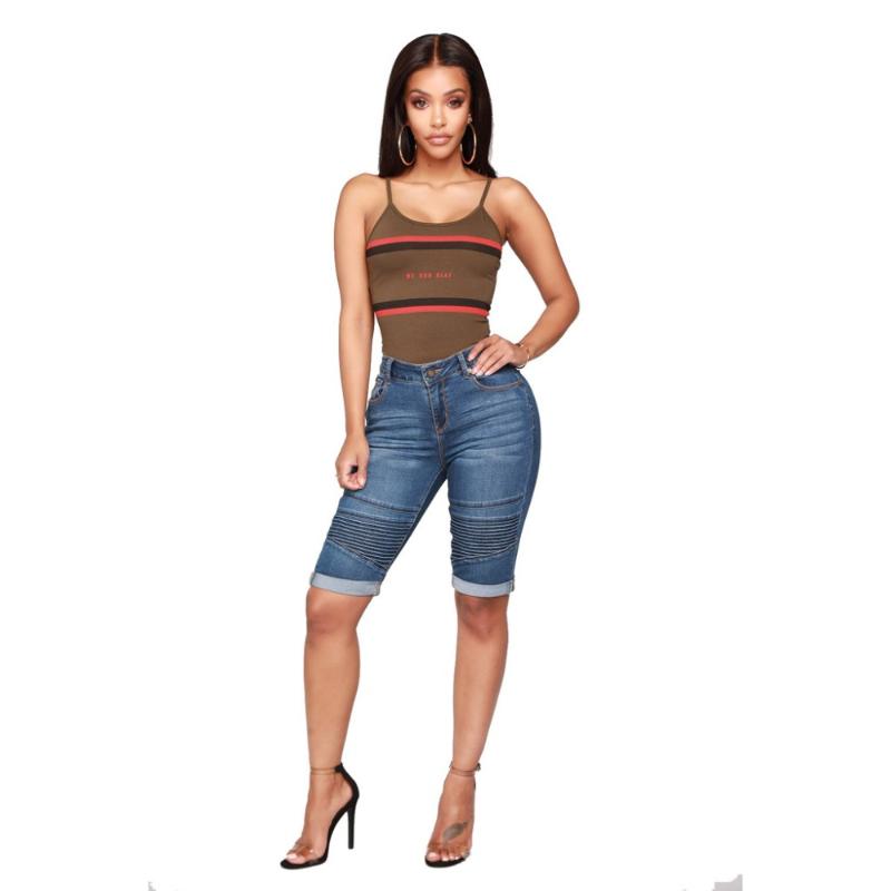 

Skinny Short Jeans Woman 2020 High Rise Elastic Denim Shorts Female Summer Knee Length Curvy Stretch Short Jeans Pants calcas, Dark blue