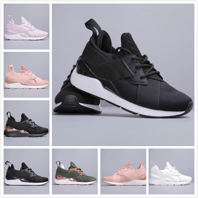 

2019 new womens Muse Satin Running Shoes women designer pink black white brown Cross bandage Lady Trainers womens Sneakers