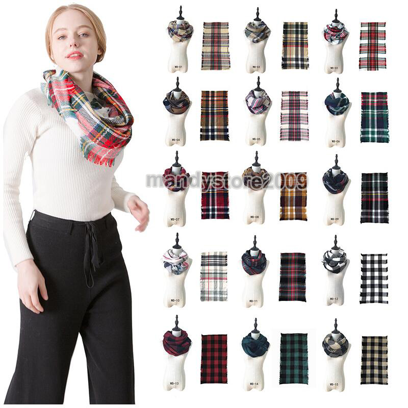 

2019 Fashion Plaids Infinity Scarves Grid Loop Scarf Women Winter Warm Blankets Tartan Oversized Check Shawl Lattice Wraps Free Shipping