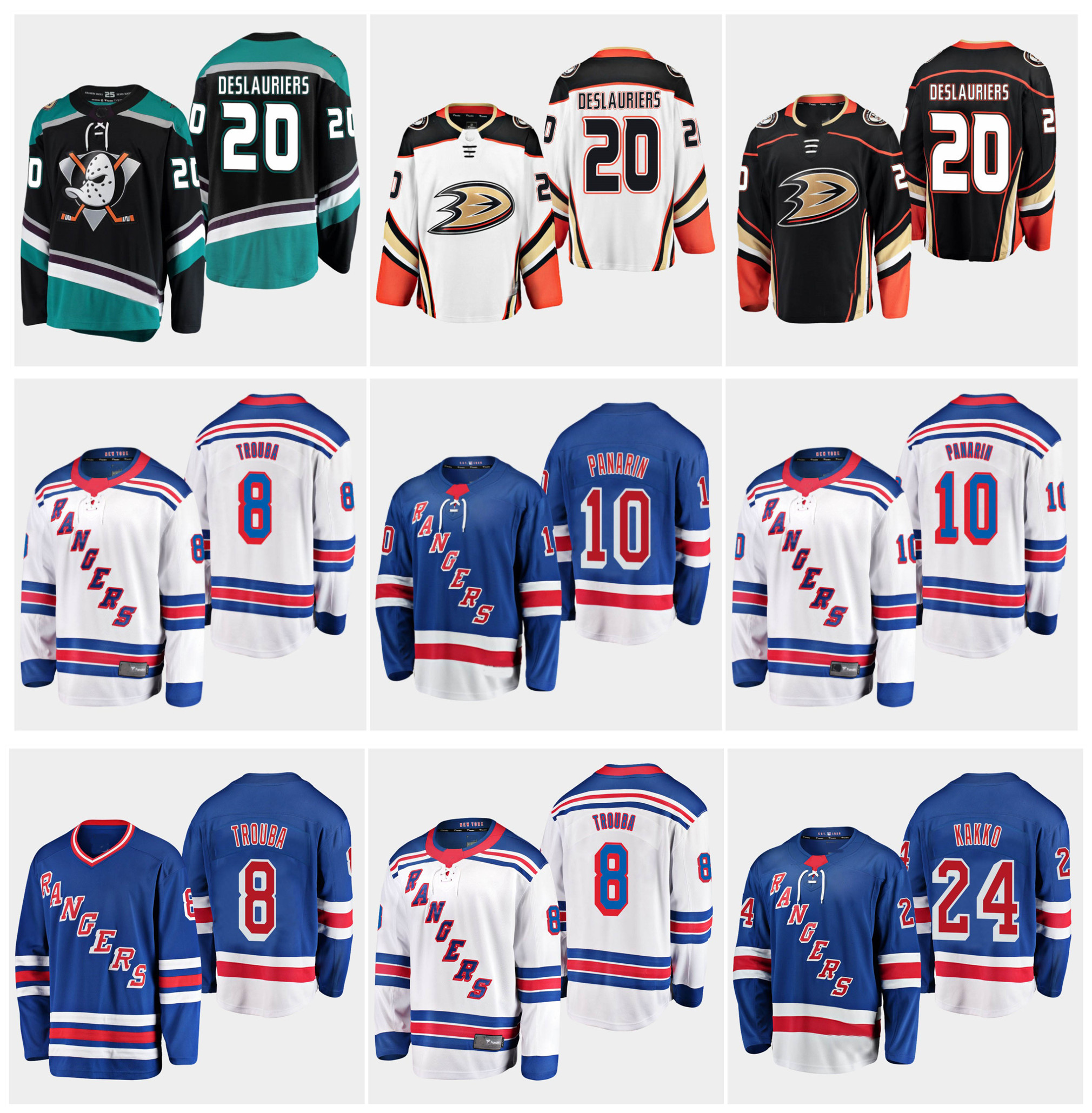 

2019 New York Rangers 10 Artemi Panarin 8 Jacob Trouba 24 Kaapo Kakko Anaheim Ducks 20 Nicolas Deslauriers 11 Trevor Zegras Hockey Jerseys, As pic