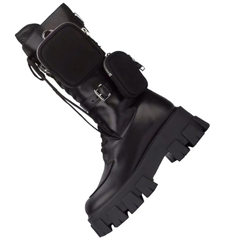 2020 High Quality Latest Model Women Pocket Motorcycle Boots Platform Lace Up Thick-soled Knight Boots Military Shoes Woman T200425