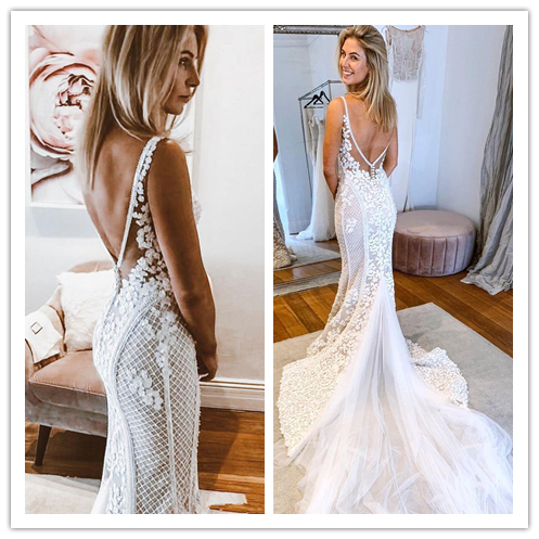2020 Gorgeous Country Style Mermaid Wedding Dresses V Neck Cathedral Train Boho Wedding Gowns 3D Flowers Bridal Dress robe de mariee