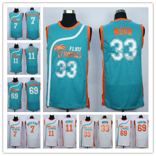 

Cheap Mens Semi Pro Movie Flint Tropics Coffee Black Jersey #33 Jackie Moon #69 Downtown #11 ED Monix Basketball Jerseys White Green, 69 white