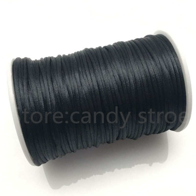 

2mm x 100 yards Quality Rattail Soft Nylon Satin Cord Roll, Kumihimo Shamballa,Chinese Knot Cords 8263, Black