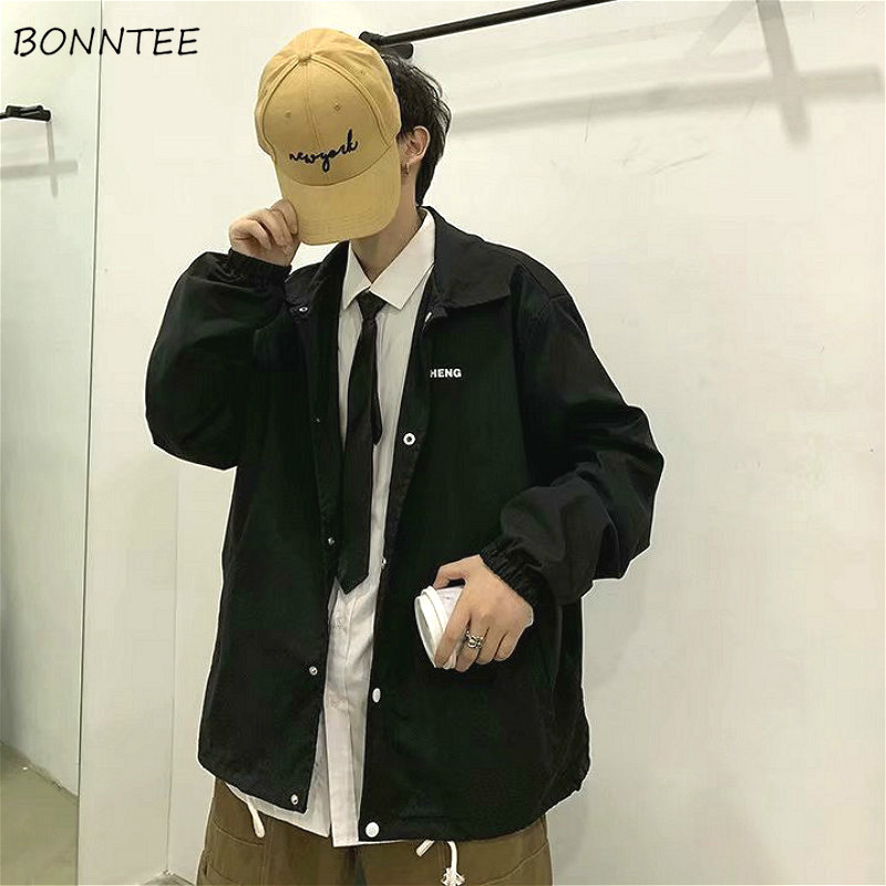 

Jackets Men Windbreak Wild Loose Outwear Hip Hop Harajuku Mens Pockets Casual Bomber Overcoat Solid Retro Simple Black 2020 New, White