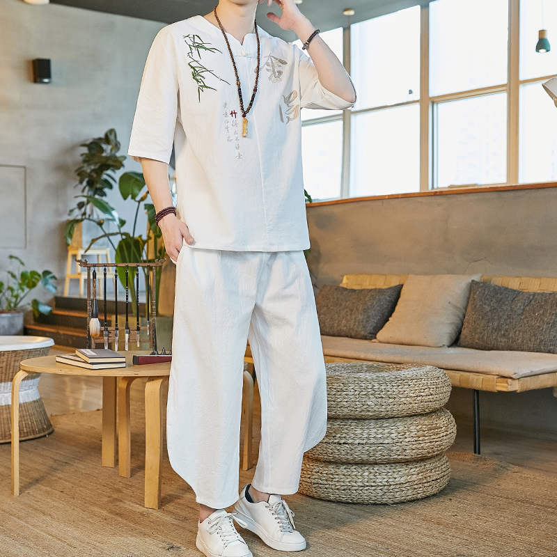 

Hip Hop Tracksuit Male 2020 Men Clothing Chinese Style 2020 Summer Men Pants + T shirt Men's Suit 2 Pieces Sets Streetwear, Khaki