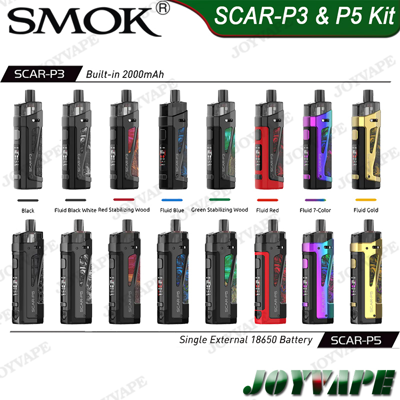 

SMOK SCAR P3 Built-in 2000mah 5.5ml & SCAR-P5 Single 18650 5ml Pod Mod Kit 80W IP67 Waterproof Device Support DTL & MTL Vaping, Note for colors