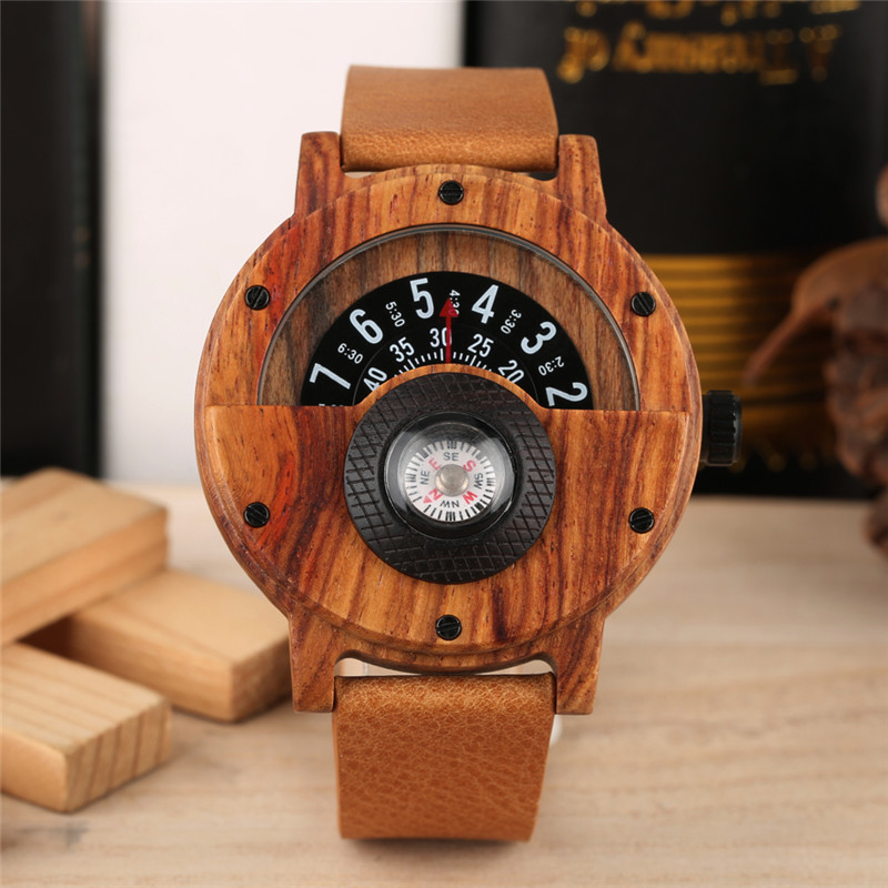 

Luxury Natural Wood Watch Men's Sport Quartz Anaog Wooden Watches Black/Brown Leather Bracelet Band Strap Wristwatches Reloj, Red