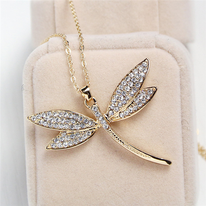 

New Hot Sell Alloy Women Necklace Crystal Dragonfly Jewelry Pendant Chain Necklace Dropship 0730