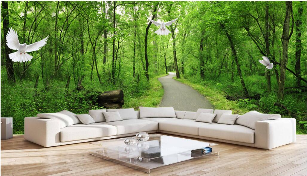 

WDBH custom photo 3d wallpaper Fresh forest trail white pigeon background room home decor 3d wall murals wallpaper for walls 3 d living ro, Non-woven