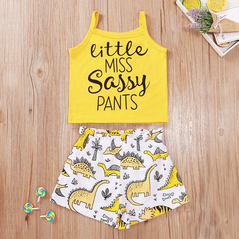 

Children Clothing Sets Toddler Kids Baby Girls Boys Letter Suspenders Vest Dinosaurs Print Shorts Kids Clothes Girls 1-5yset, Yellow