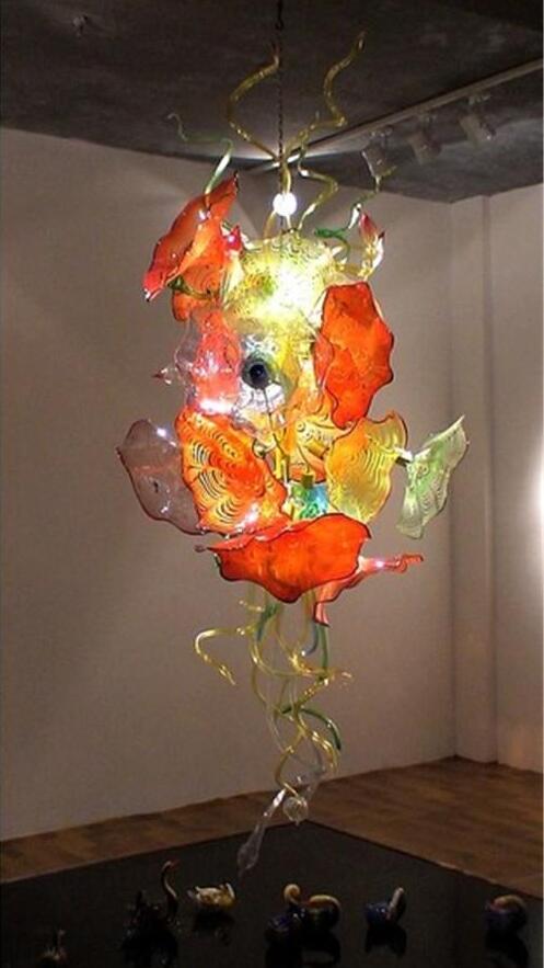 

large size plate shaped blown glass chandelier special designed murano glass colorful pendant lamps for high ceiling with high quality